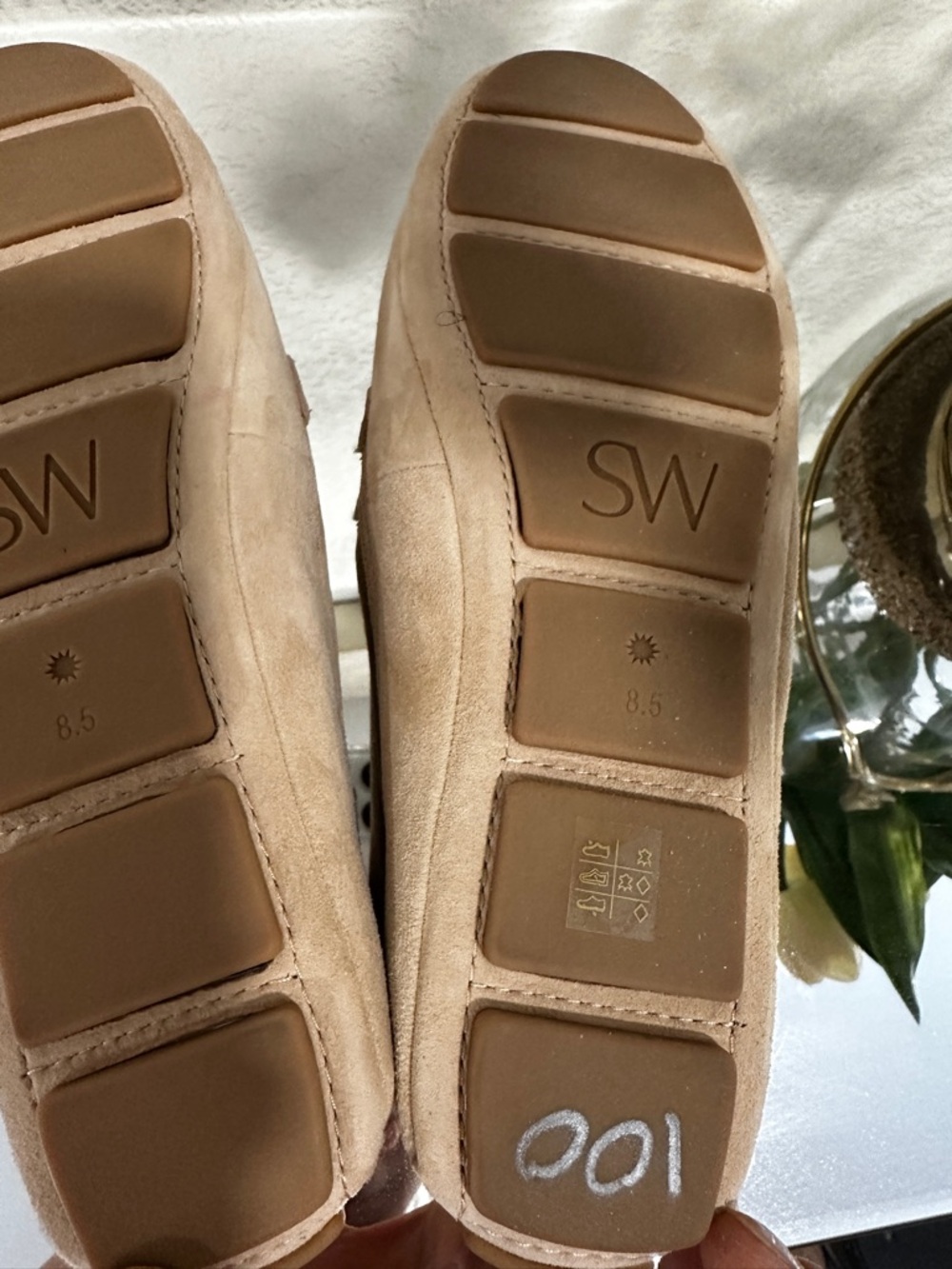 Stuart Weitzman Pearl-Trim Suede Loafers in Beige - Picture 4 of 7